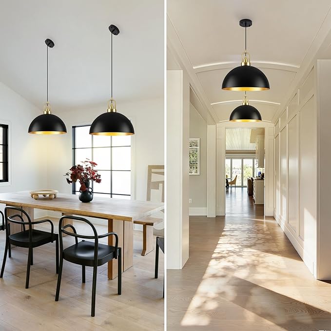 16'' Large Black Pendant Lights for Kitchen Island Lighting, 2-Pack Modern Farmhouse Industrial Dome Hanging Ceiling Pendant Lighting Fixture for Dining Room, Bar, Living Room
