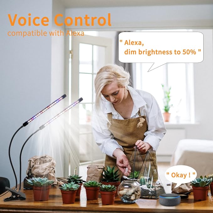 Led Grow Lights for Indoor Plants Full Spectrum, Smart WiFi Led Grow Light with Timer, Dimmable Clip on Grow Light App/Voice Control, Compatible with Alexa/Google/Siri (2 Tube)