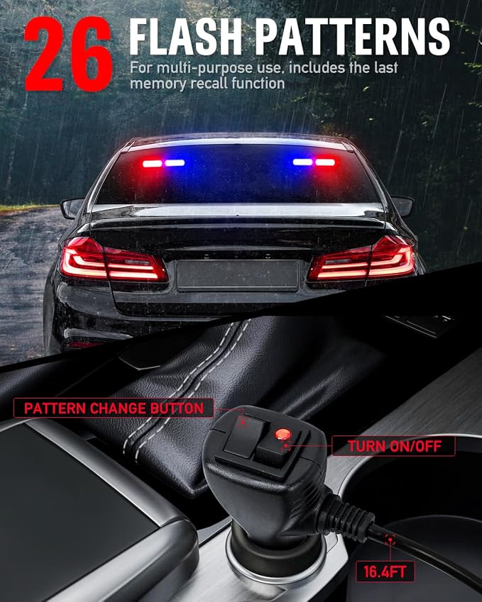 HLauto 1002L Emergency Strobe Traffic Advisor Light Bar: 40 LED Dash Safety Warning Flashing Light, Front/Rear Windshield Visor Lights for Construction Vehicle, Tow/Plow Truck (2x10.7inch, Red Blue)
