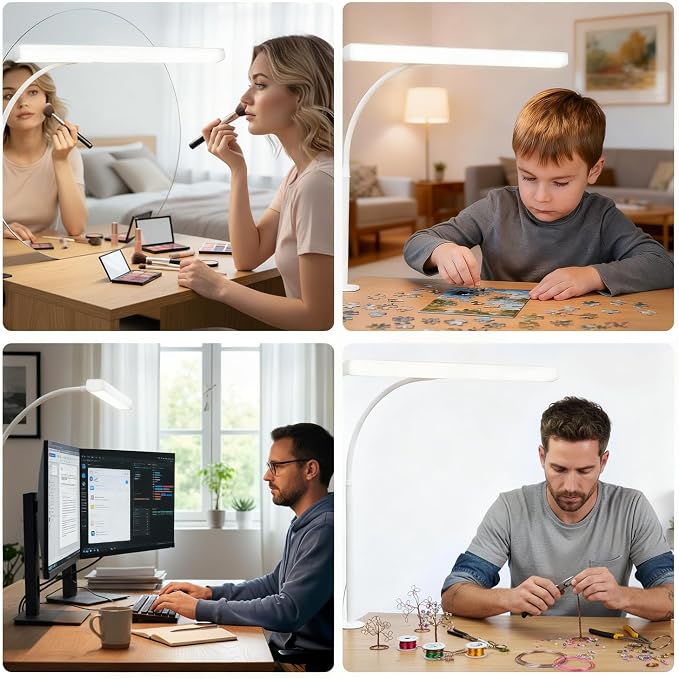 LED Desk Lamp with clamp, Remote Control Desk Lamp, 5 Color Modes & 10 Brightness Levels, 17'' Wide Light Bar, Eye Caring Gooseneck Desk Light, Adapter Included