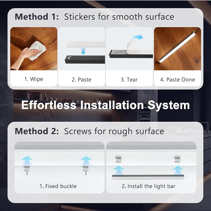 VST Smart Under Cabinet Lighting 6 Bars, App/Voice/Hand Wave Control, Black | UL Listed CRI 93+ Adjustable Strip Lights, Alexa & Google Home Compatible for Kitchen Cabinets & Closets
