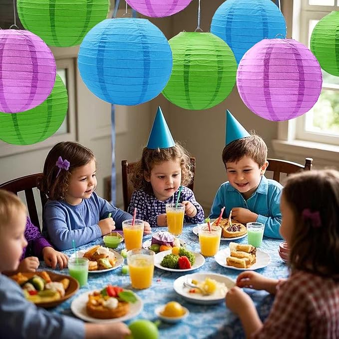 Purple -Green and Blue Paper Lanterns 12Pcs Hanging Lanterns for Birthday Party, Wedding, Home Decor, Baby Shower Festive Decoration