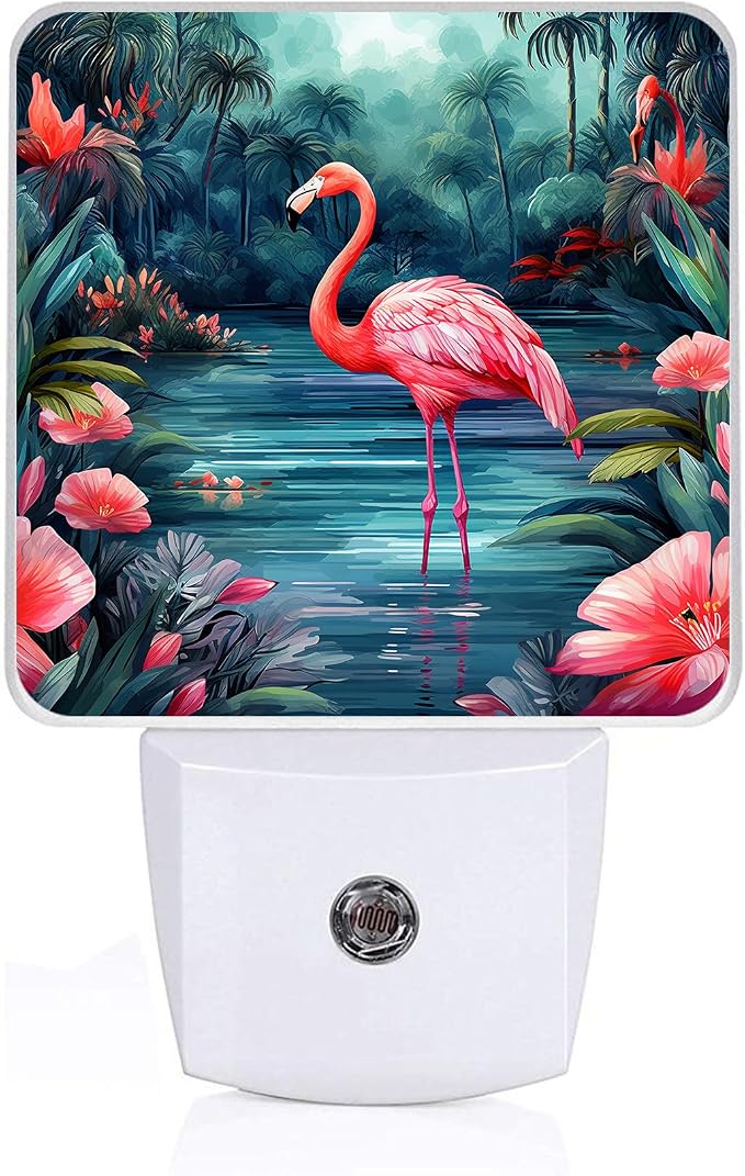 Flamingo Watercolor Night Light,Floral Night Lights Plug into Wall,Led Lamp for Stairway/Hallway/Bedroom 0.5W Nightlight Sleep Friendly