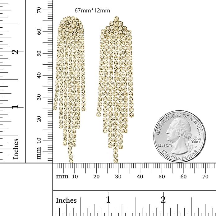Luxval Rhinestone Earrings Dangling for Women Sparkly Silver Dangle Earrings Girls Long Chandelier Earrings Tassel Lightweight Ear Studs Cubic Zirconia Crystal Statement