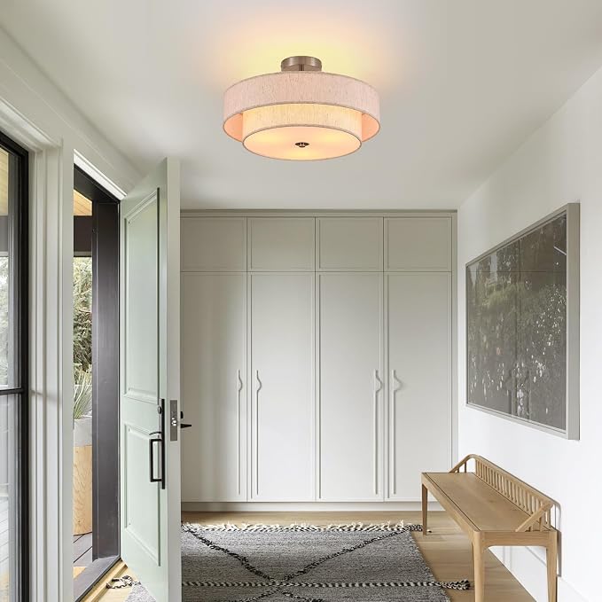18" Chrome Semi Flush Mount Ceiling Light, 3-Light Drum Fixture | Widluth 18" Chrome Semi Flush Mount Ceiling Light, 3-Light Drum Fixture