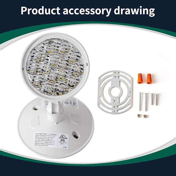 GZRUIYANG Emergency Remote Head Lighting, Single Round Head Emergency Light, UL Listed, Multi Voltage 3.6 to 24 Volt Input, 3 Watts, 180 Lumen, No Battery Inside