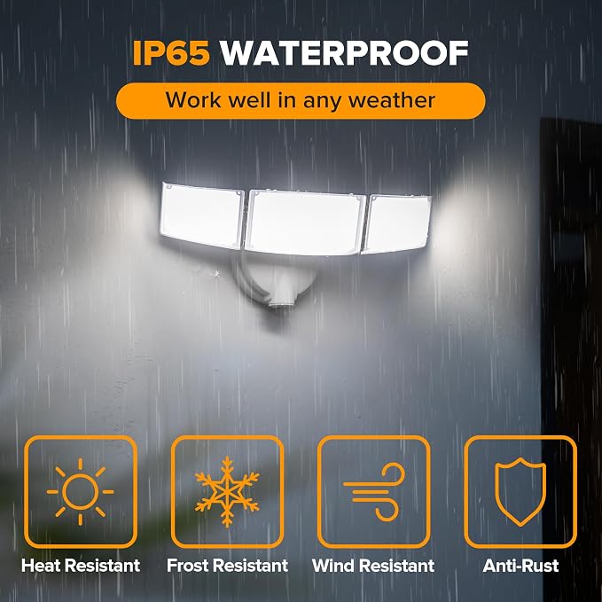 LUTEC 75W 8000 Lumen Floods Light Outdoor, Switch Controlled LED Security Lights with 3 Adjustable Heads, 5000K Daylight, IP65 Waterproof Exterior Flood Light for Garage, Yard, Patio (White) - 2 Pack
