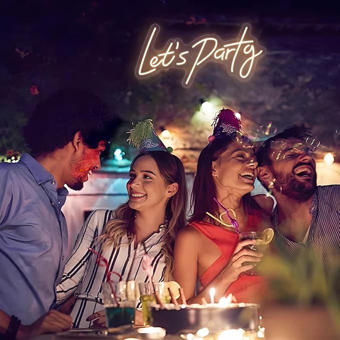 Lets Party Neon Sign for Party Wall Decor, 16.5x8.4 inch Compact Neon Party Decorations LED Glow Lights Supplies Accessories, Warm White