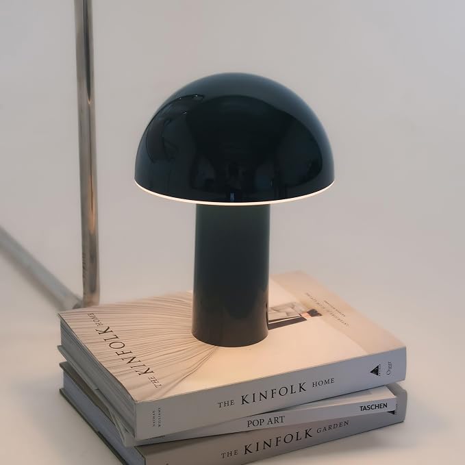 Brightech Celia Small Table Lamp – 10" Touch-Controlled Mushroom Desk Lamp, Cordless & Dimmable LED, Portable Bedside Night Light, Sustainable Light, Recycled Modern Patio Lamp for Home Décor – Teal