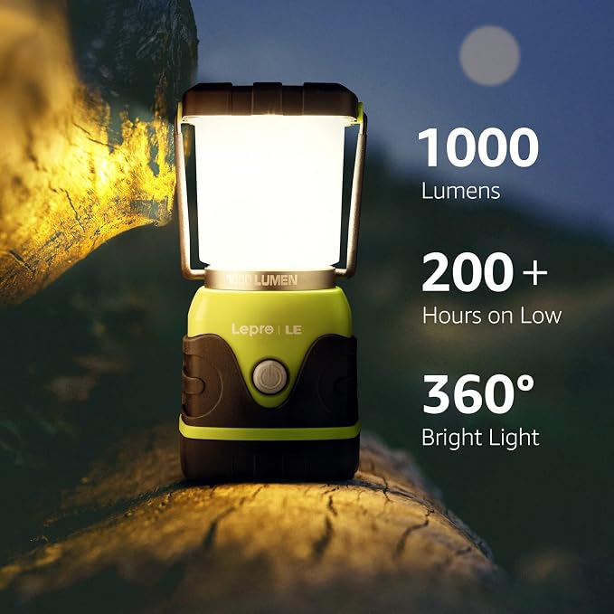 Lepro 1000LM Battery Powered LED Camping Lantern with 4 Light Modes, Green | Camping Essentials, Waterproof Lantern Flashlight for Camping, Emergency Light, Power Outages, Not Rechargeable, 2Packs