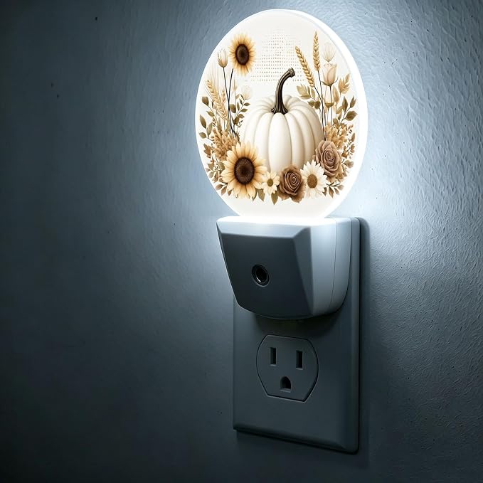 Decorative Night Lights Pumpkins Plug-in Nightlight Auto Light Sensors | Autumn Night Lights Plug into Wall LED Lamp Dusk-to-Dawn Auto Sensor for Bedroom Kitchen Toilet Hallway, Energy Saving