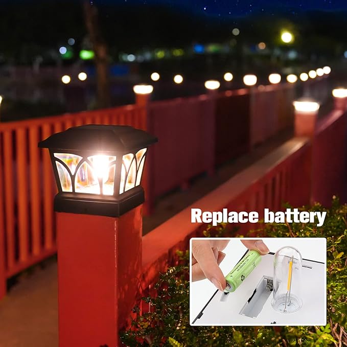 VOLISUN Solar Fence Post Cap Lights, Edison LED 2 Modes 8Pack,Slate Black | Solar powered lights fit 4x4/6x6 posts, ideal for garden, deck, mailbox, yard & porch outdoor decoration