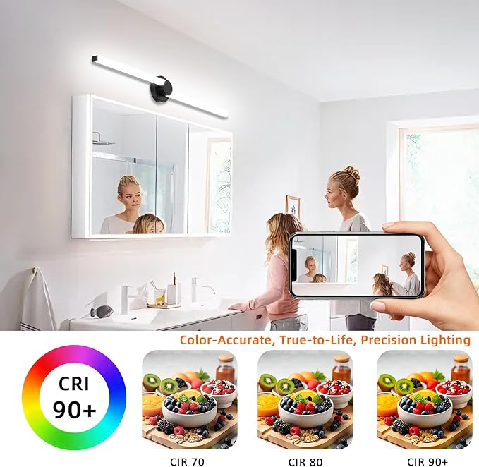 Bathroom Lighting Fixtures Over Mirror: 40 Inch Rotatable Bathroom Vanity Light ETL Listed - Modern Black Vanity Lighting Fixtures 5700K Cool White 3700LM 45W IP44 - LED Vanity Light Dimmable(2 Pack)