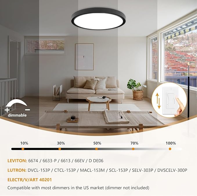 4PK Dimmable 15.8 Inch Led Ceiling Light Flush Mount, 34W, 3060LM, 3000K/3500K/4000K/5000K/6500K CCT, 0.98" Super Slim Close to Ceiling Round Flat Panel Light for Hallway,Kitchen ect, Black