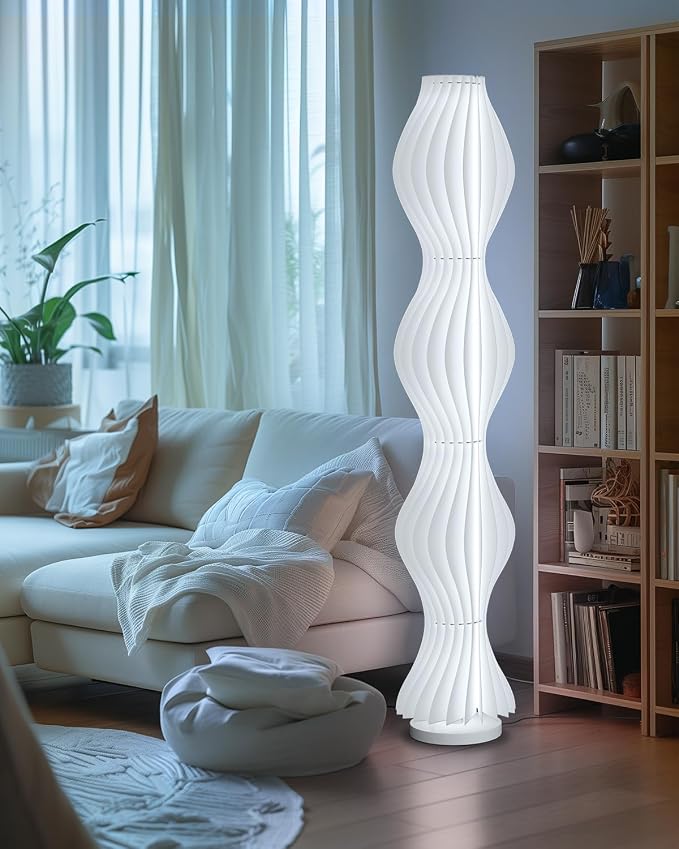 Wave Skirt Floor Lamp - 3 Color Temp & Dimmable | Column Standing Floor Lamp with Foot Switch & Remote - 21 Sheets Lampshade - Modern Ambient Light for Living Room - 30W - 66"