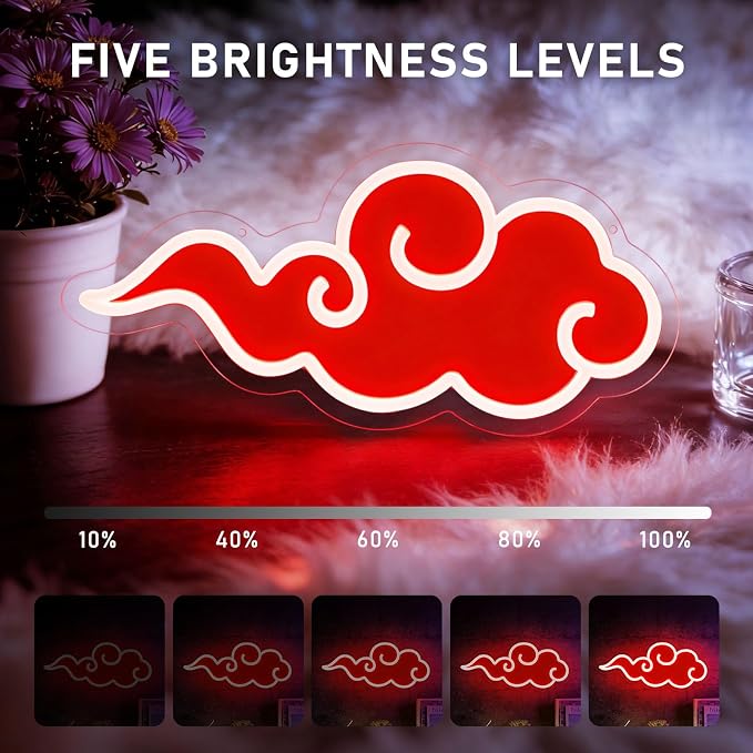 Anime Neon Sign, UV Printed Red Cloud LED Neon Light Signs for Wall Decor | Dimmable Gaming Neon Sign USB Night Neon Light for Bedroom Game Room Man Cave Party, Gifts for Your Son, Boyfriend
