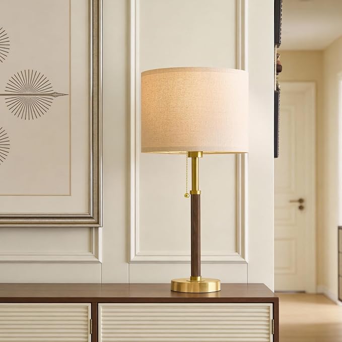 G-SAFAVA 22" Table Lamps Mid Century Modern Lamps for Bedroom Living Room Bedside Lamps for Night Stands Wood Nightstand Lamp Gold Small Side End Table Lamps Set of 2 Vintage Home Deco Office Gifts