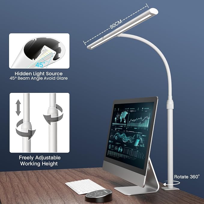 EYOCEAN Desk Lamp, 31.5" Desk Light for Home Office, Brightest 24W, Gesture Sensor & Remote Control, Dimmable & Color Temperature, Monitor Light Bar with Telescopic Rod, Height Adjustable
