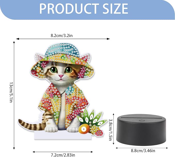 JISHSHAY Diamond Painting Night Light Diamond Art Table Lamps Gem Art LED Lights Gem Painting Desk Lamp Mosaic Kits for Adults DIY Kits for Adults Paint by Numbers Special Shaped Cat