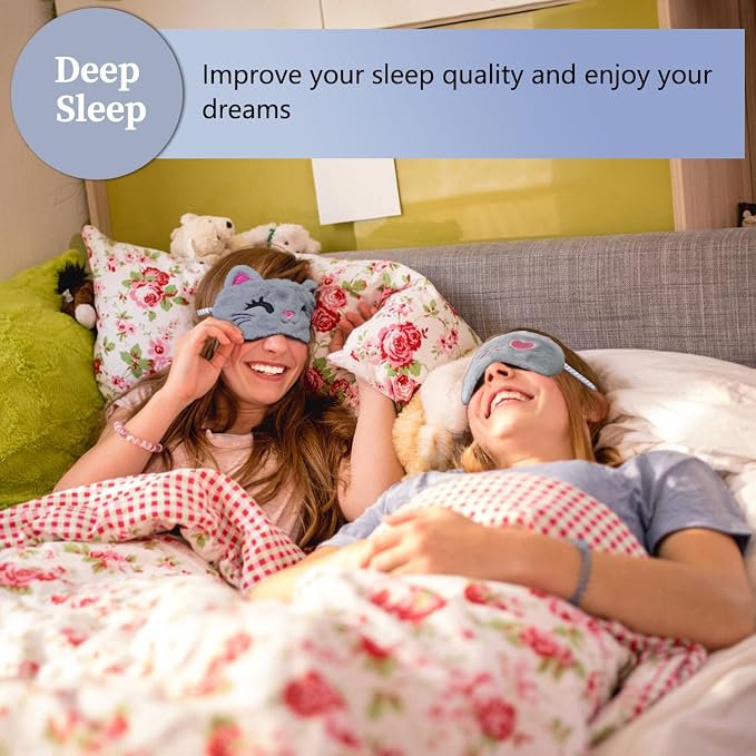 Cute Sleep Masks - Cartoon Animal Cat Eye Mask, Plush Sleeping Mask & Travel Blindfold - Funny Kitten Eye Shade for Women Men (Grey Cat)