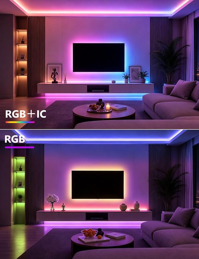 MFWW 32.8ft RGB+IC LED Strip Lights, LED Lights for Bedroom, Smart Control | DIY Multiple Colors on One Line, App+Remote Control, Timer, Music Sync, Color Changing Lights for Party Home Decor