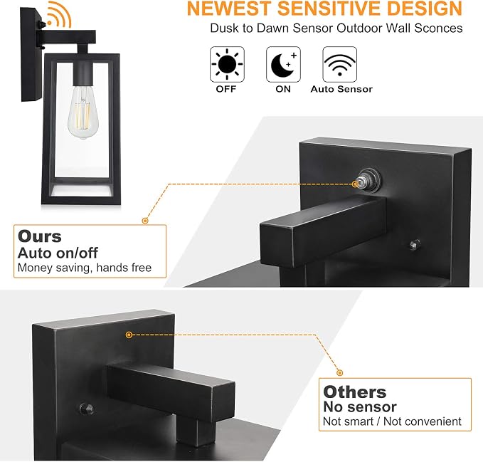 SHINE HAI Dusk to Dawn Outdoor Wall Lantern, Double Extra Large Exterior Wall Sconce Fixture with E26 Base, Waterproof Wall Mount Light, Outdoor Lantern for Porch 2 Pack