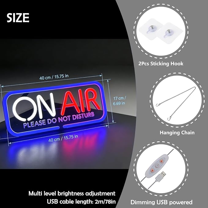 ON AIR Neon Sign LED Studio Recording Light for Podcast Streamer | 15.7 inch USB Powered Hanging Wall Decor with Do Not Disturb Sign