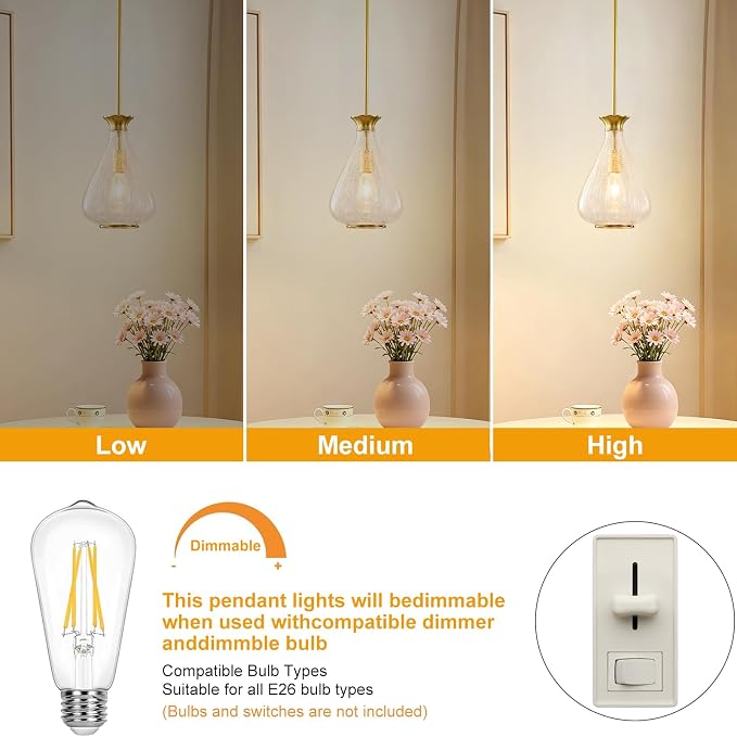 Modern Pendant Lights Kitchen Island, 1 Pack Brushed Gold Pendant Light Fixtures with 8.5" Clear Crack Glass Shade, Industrial Hanging Pendant Lights Fixture for Kitchen Island Dining Room Entryway