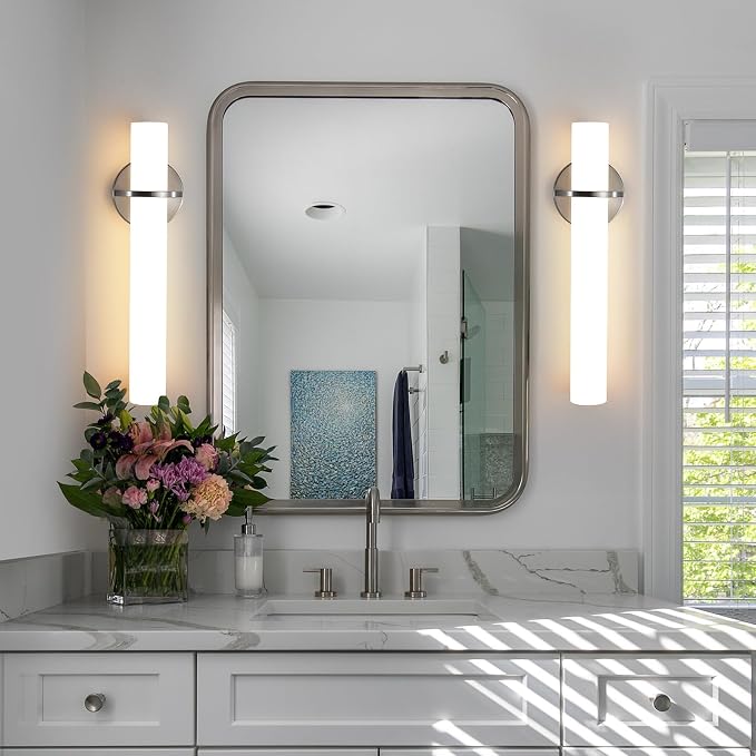 AIJIASI Brushed Nickel Bathroom Sconces Wall Lighting 18W LED Dimmable Vanity Light Fixture, 2700K-5000K Indoor Modern Wall Light Fixtures for Bedroom Living Room Mirror Hallway Porch 18 inch