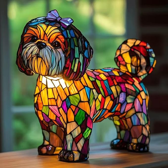Shih Tzu table lamp,2026 new series of artistic table lamps,dyed resin vintage lion dog lamp,resin bedside table lamp, cute pet dog-themed LED lamp,suitable for bedrooms,cozy animal night light
