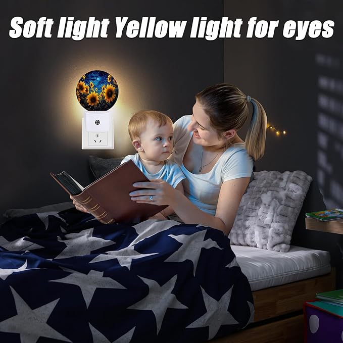 Sunflower Night Light,Vintage Flower Starry Sky Nightlight Plug into Wall LED Lamp Auto Sensor Dusk to Dawn for Bedrooms/Kitchens/Toilets/Corridors,Energy-Saving