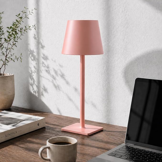 Yogaret Pink Cordless Table Lamps, 6000mAh Rechargeable Battery, 2 Pack | Portable table lights set of 2 wireless battery operated lamps for indoor tables, patio, restaurant, dinner and kitchen use