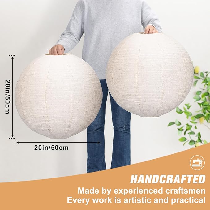 Large Hanging Lamp shade 20INCH Round Linen Pendant Lamp shade Can replace paper lanterns Hanging Lantern Handmade Minimalist Decorations Suitable for Living room, Hallway Bedroom, and kitchen
