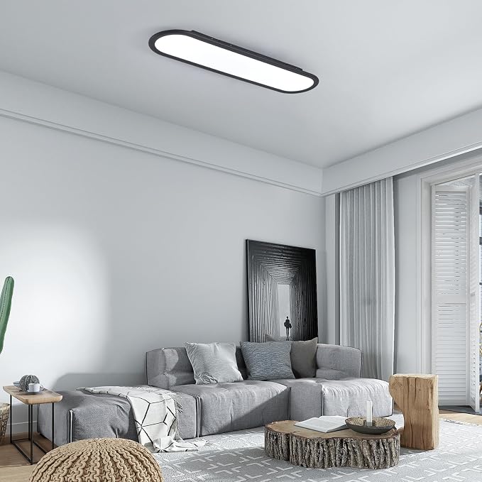 Modern Linear Ceiling Lights, 36W LED High Brightness Long Ceiling Lamp, 27.6 Inch Ultra Thin Low Profile Light Fixture for Bedroom Kitchen Closet Hallway, Black/Cool White 6000K