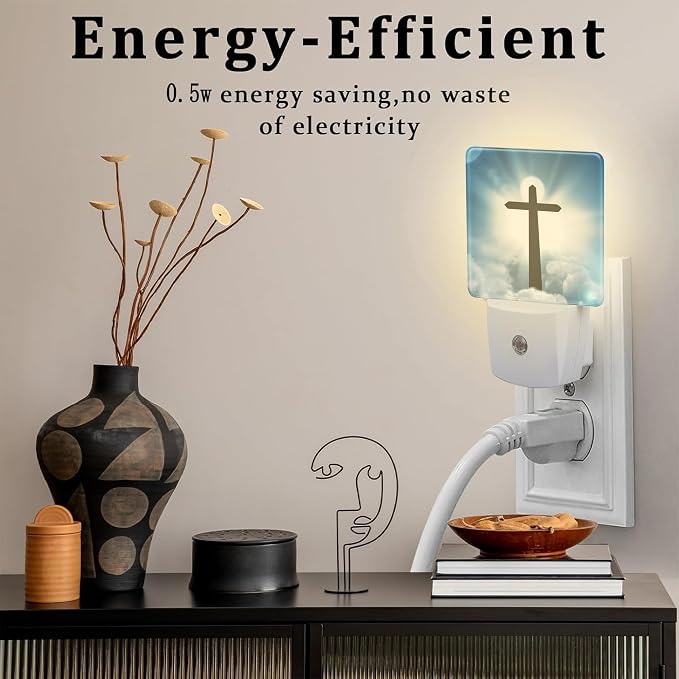 Cross and Blue Sky Night Light for Kids, Sun Cloud Heaven Night Light Plug in with Dusk to Dawn Sensor, 0.5w Energy Saving Sleep Friendly Nightlight for Hallway Stairway Kitchen Bedroom