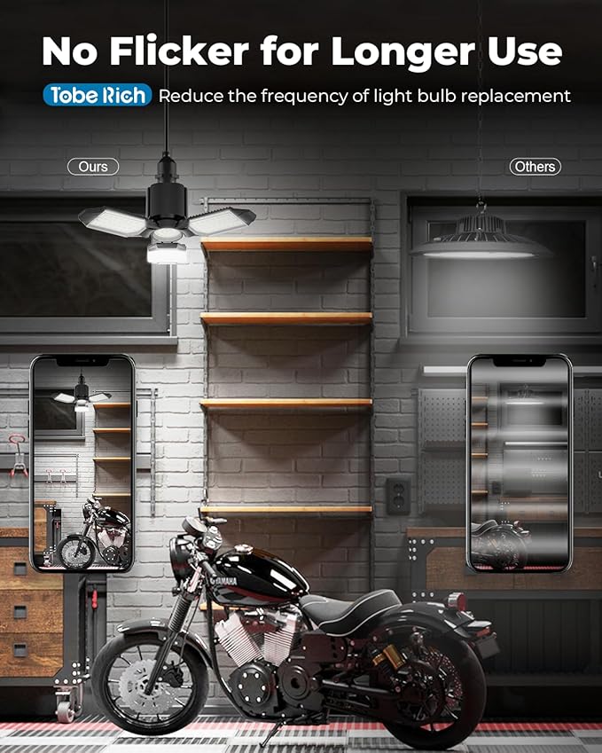 LED Garage Light Bulb, 8000LM Shop Lights with 3+1 Deformable Panels, 6500K Screw in Ceiling Lights for Garage, Workshop, Workbench, Basement