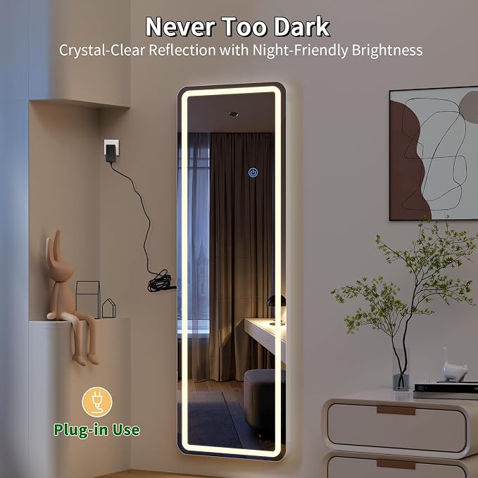 Koonmi Full Length Mirror Door Hanging with LED Lights 48"x16"
