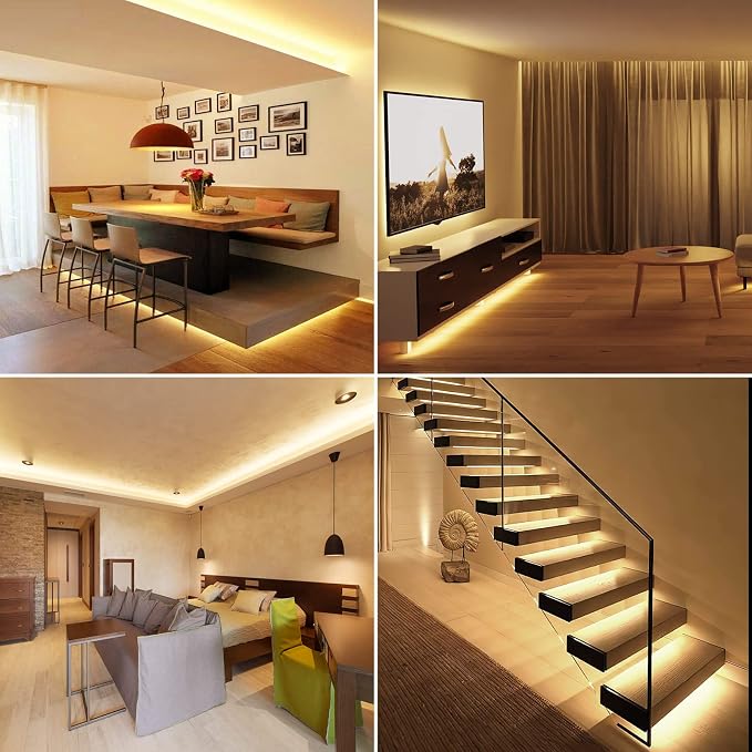 Lepro 12V LED Strip Light, Flexible, SMD 2835, 16.4ft Tape Light for Home, Kitchen, Party, Christmas and More, Non-Waterproof, Warm White(Not Include Power Adapter) (Pack of 3)
