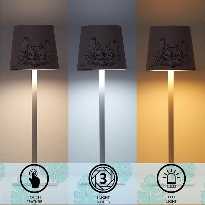 Disney Lilo and Stitch Angel Kids Touch Night Light Lamp, Rechargeable Battery Operated Bedroom Table Lamp with Touch On/Off, Portable LED Desk Light with Charging Cord for Nursery & Children’s Room