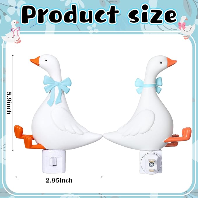 Gerrii Silly Goose Night Light Plug in Blue Bow Decorative LED Night Lights Dusk to DAW Cute Goose Decor for Nursery, Kids Bedroom, Bathroom, Birthday Gift Nightlight