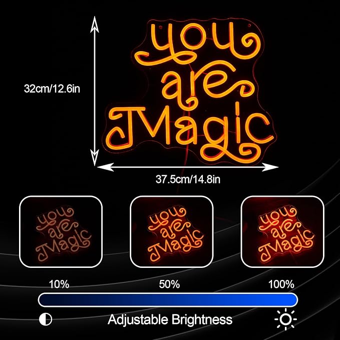 You Are Magic Neon Sign Orange Cute Letters Led Light Up Sign for Wall Decor USB Powered Dimmable Magic Neon Light for Bedroom Bar Classroom Office