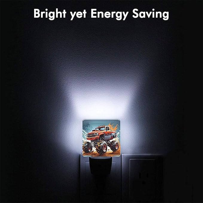 Cartoon Monster Truck Night Light,Plug into Wall with Dusk to Dawn Light Sensors,LED Nightlights for Bedroom,Bathroom,Kitchen,Hallway,Room Decor for Boys Girls Women Men