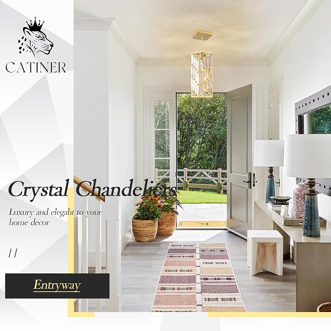 CATINER Gold Crystal Pendant Light, Mini Hanging Light, E26 | Gold crystal pendant light with adjustable 59" cord, E26 base, dimmable, ideal for kitchen island lighting