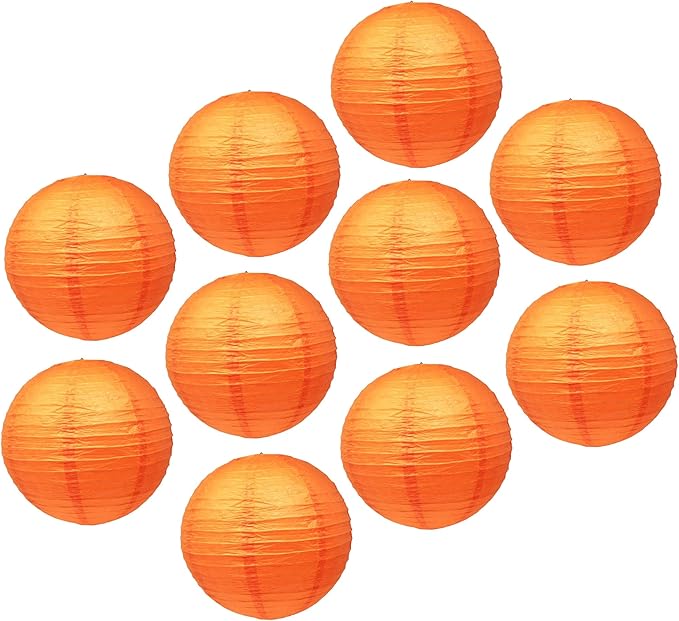 Mudra Crafts Orange Paper Lanterns Wedding Party Decorations - 12 in 10 Round Hanging Ceiling Lanterns, 10 Pack, Decorative Lamp Shades