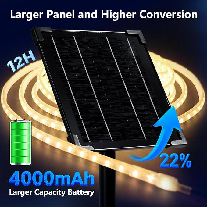 Solar Rope Lights Outdoor Waterproof 32.8FT 3000K for Step, Garden, Patio | 2 Pack 4000mAh Battery 600 LEDs 3000K Warm White Solar Powered Dusk to Dawn IP65 Bright Thick with 4 Modes Landscape Lighting