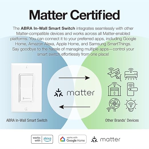 Intermatic Smart Wi-Fi Switch – Matter Certified, Compatible with Alexa, Google Home & Siri, Single-Pole & 3-Way Compatible - Automate Lights & Motor Loads, 2.4 GHz Wi-Fi Only, No Hub Required