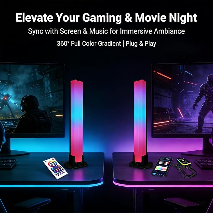 2PCS RGB LED Light Bars, Smart WiFi TV Backlight with Music Sync | Scene Modes, Compatible with Alexa & Google Assistant, Color Changing Lights for Bedroom Gaming Room