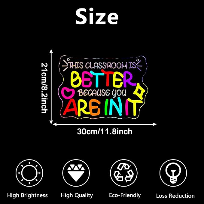 This Classroom Is Better With You In It LED Neon Sign for Classroom, Dimmable Teacher Wall Light Decor, Welcome Door Sign Teacher LED Wall Light, Welcome Wall Hanging Sign, Gift for Teacher(11.8*8.2in）