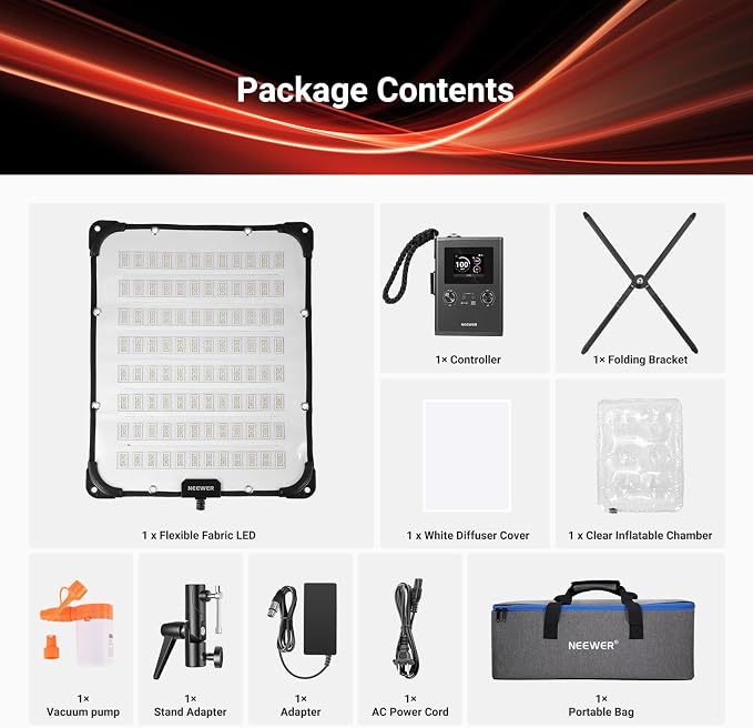 NEEWER 115W Upgraded Inflatable RGB Softbox Video Light, APP/2.4G/DMX Control Flexible LED Folding Panel Lighting 2500K-10000K 14700lux/0.5m CRI96+ for Studio Photography Streaming Recording, FL100C