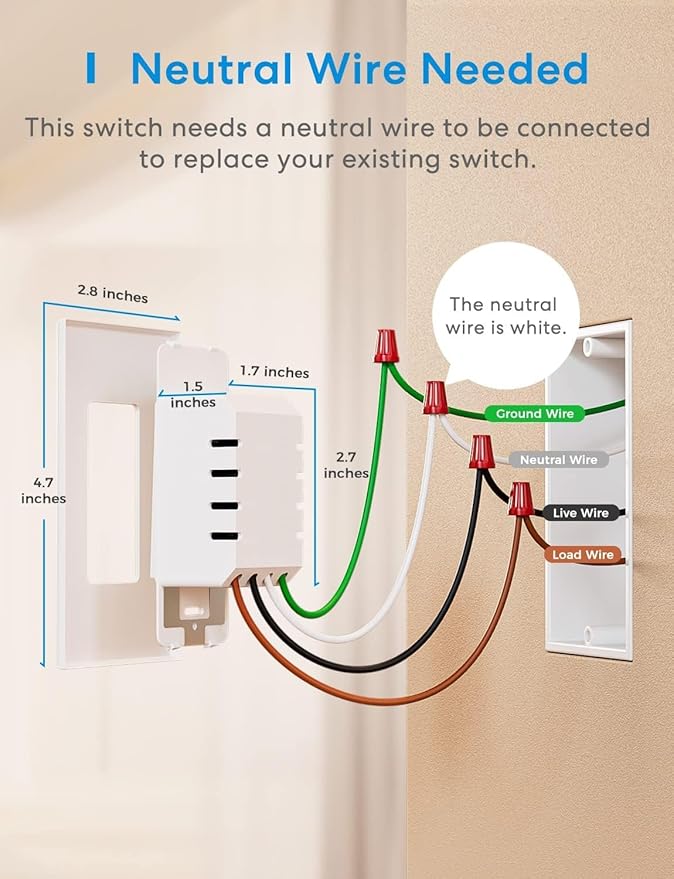 meross Smart Light Switch Supports Apple HomeKit, Siri, Alexa, Google Assistant & SmartThings, 2.4GHz Wi-Fi Light Switch, Neutral Wire Required, Single Pole, Remote Control Schedule, 1 Pack